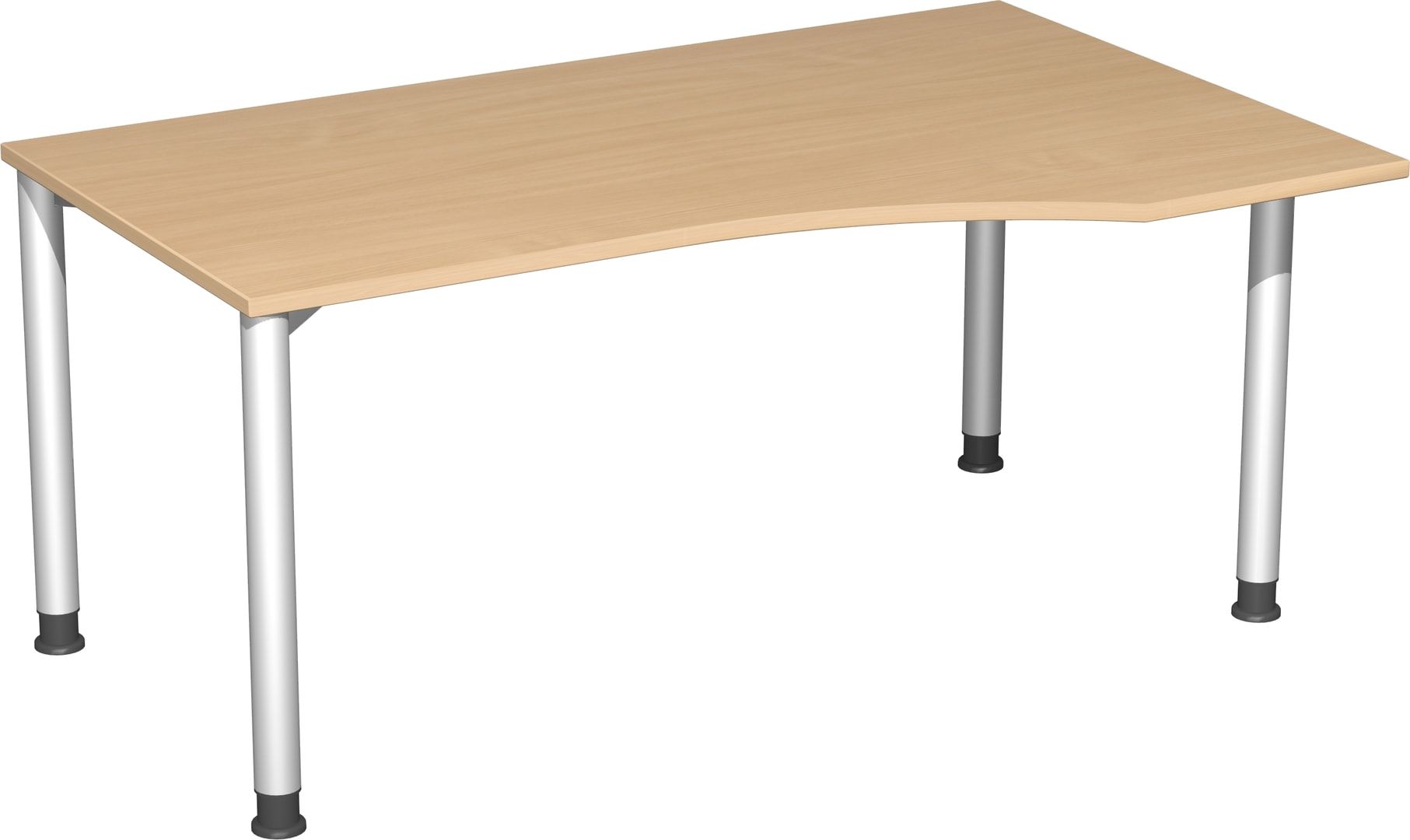 Eckschreibtisch mit einseitig verkürzten Füßen, 4-Fuß Flex, Ecke rechts, Höhe 680-800 mm, 1.600 x 1.000 mm (BxT), Gestell anthrazit, Ahorn