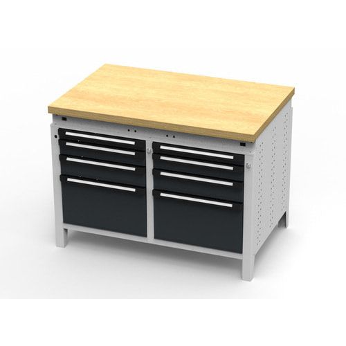 OTTOKIND Werkbank - bündige Arbeitsplatte - 850 x 1.150 x 750 mm (HxBxT) - 8 Schubladen - lichtgrau