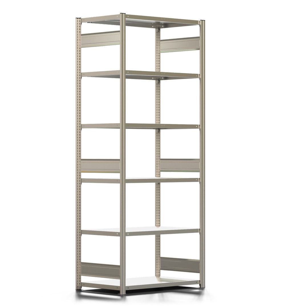 Fachbodenregal mit Tiefenriegel - 350 kg - 2.500 x 1.005 x 626 mm (HxBxT) - Anbauregal - 6 Böden - enzianblau - Lagerregal - Steckregal BERT