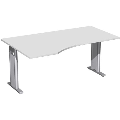 Eckschreibtisch, Ecke links, Füße einseitig verkürzt, C-Fuß Pro, 720 x 1.600 x 1.000 mm (HxBxT), Gestell silber, Dekor Ahorn
