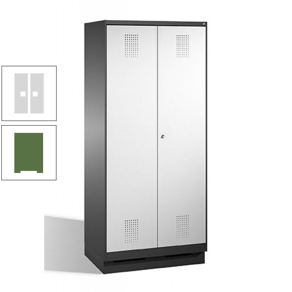 Doppel-Spind, Doppeltüren, Garderobenschrank mit Sockel, 2 Abteile a 400 mm, Korpus anthrazitgrau, Tür anthrazitgrau, 1.800 x 800 x 500 mm (HxBxT)
