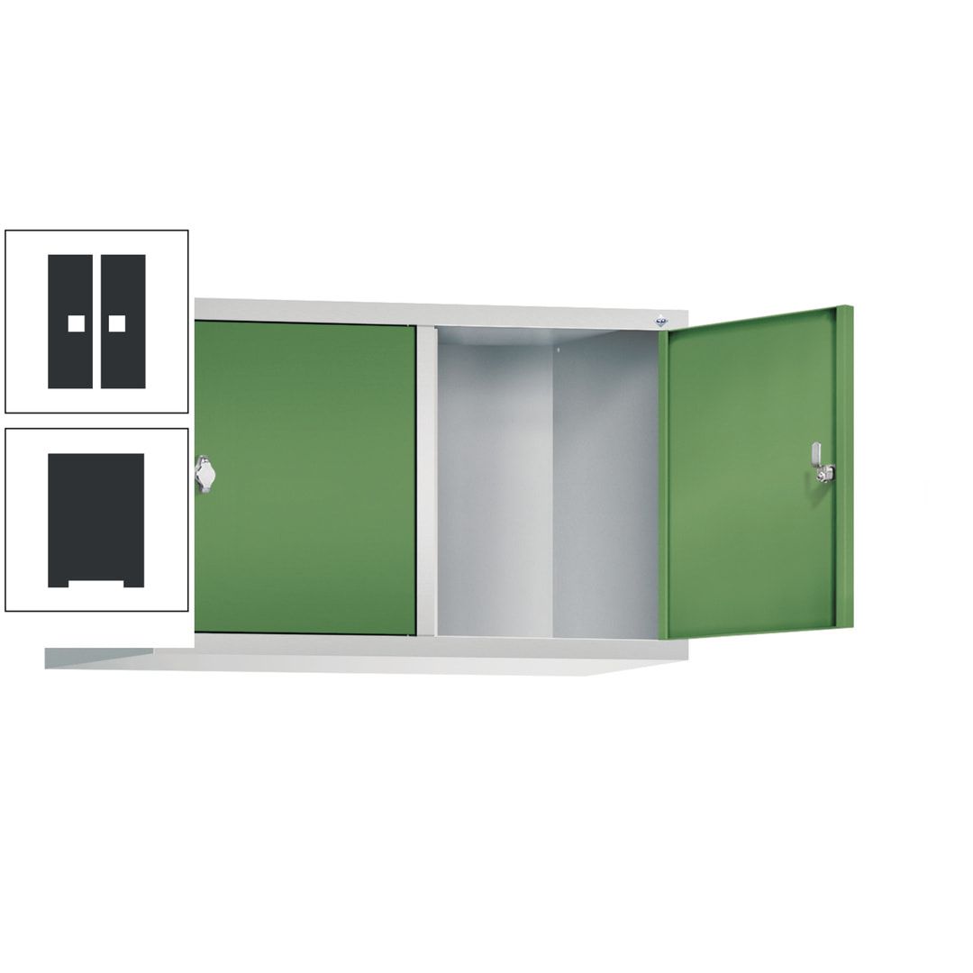 Aufsatzschrank für Spinde und Schließfachschränke, 2 Abteile, Korpus anthrazitgrau, Türen anthrazitgrau, 500 x 810 x 500 mm (HxBxT), Stahlschrank
