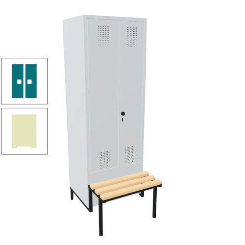 Doppel-Spind, Garderobenschrank, Buche Sitzbank integriert, 2 Abteile a 400 mm, Korpus anthrazitgrau, Tür anthrazitgrau, 1.850 x 800 x 815 mm (HxBxT)