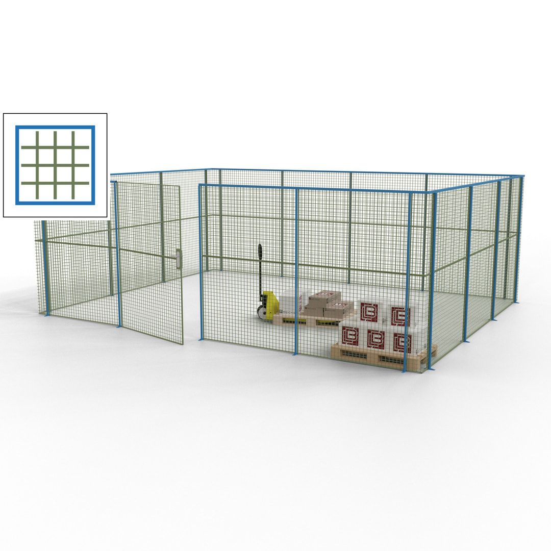 Maschinen Schutzgitter - Hallentrennwand - Sicherheitszaun - Tür - 21 m - 2.200 x 6.400 x 4.900 mm (HxBxT) - enzianblau