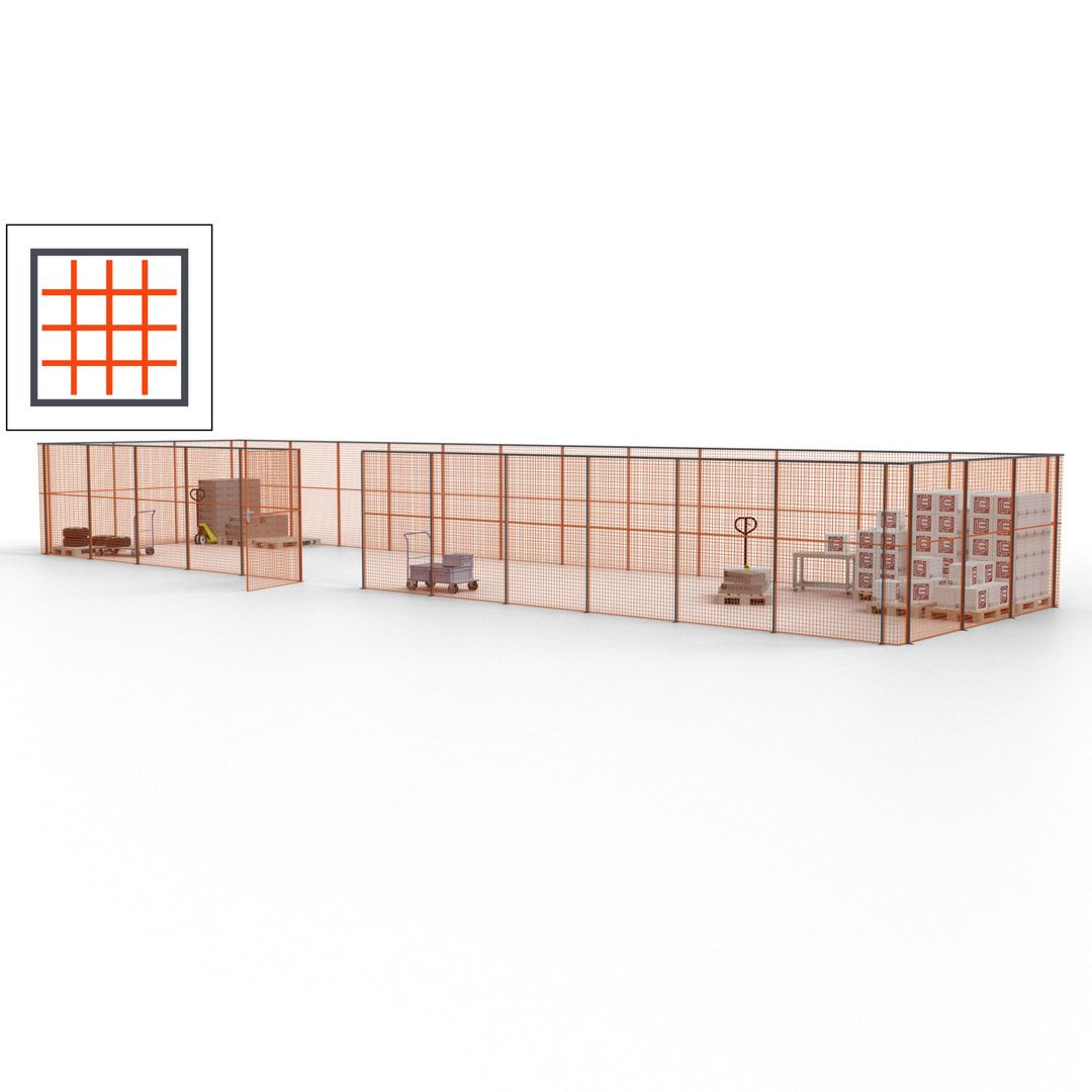Maschinen Schutzgitter - Hallentrennwand - Sicherheitszaun - Tür - 45 m - 2.200 x 18.400 x 4.900 mm (HxBxT) - enzianblau