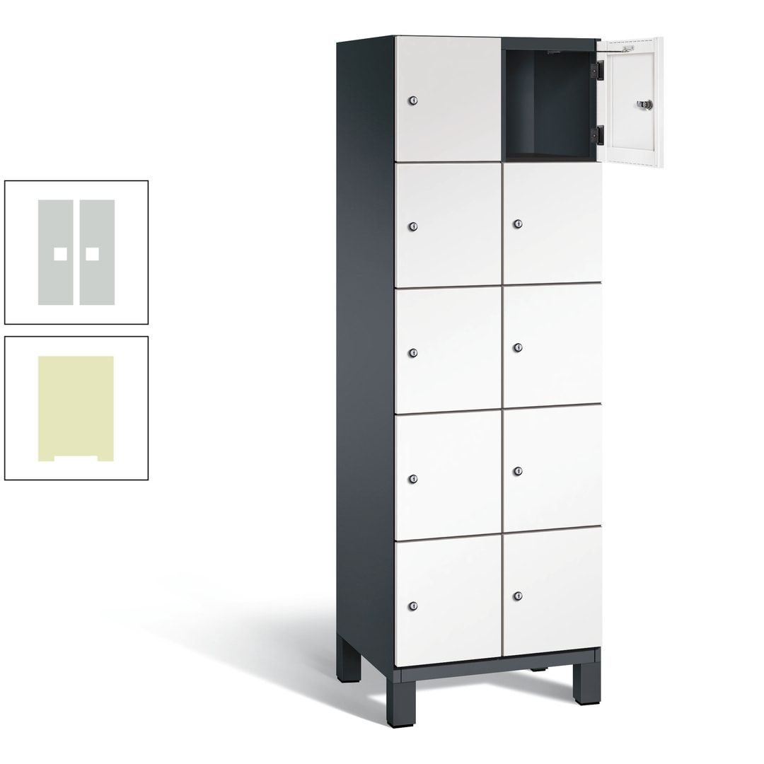 Fächerschrank, Stahlschrank, 10 Fächer, Türöffnungsbegrenzer, Füße, 1.980 x 600 x 525 mm (HxBxT), Korpus anthrazitgrau, Front anthrazitgrau