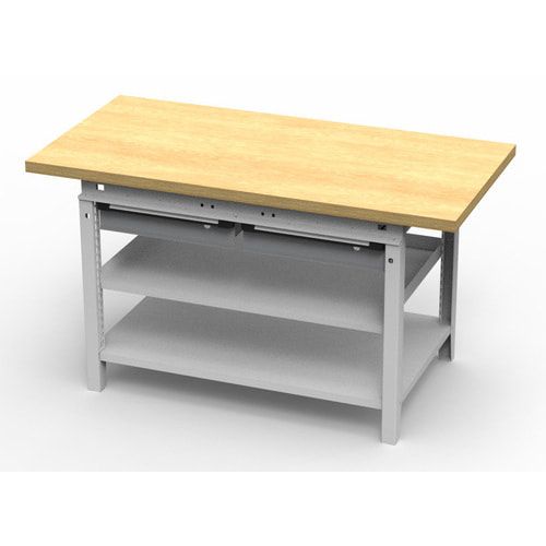 OTTOKIND Werkbank - bündige Arbeitsplatte - 850 x 1.150 x 750 mm (HxBxT) - 2 Schubladen - 2 Ablageböden - lichtgrau