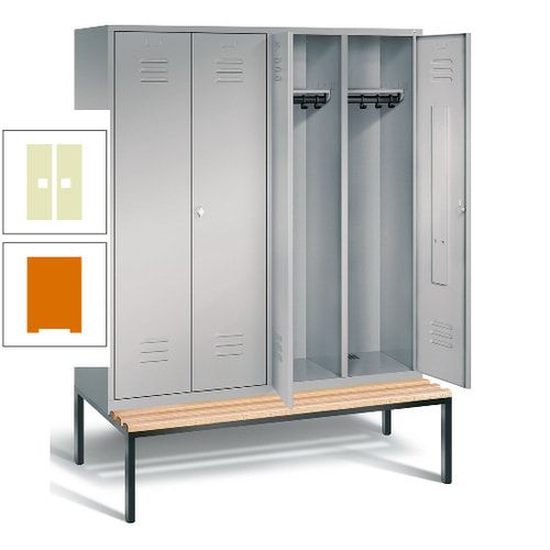 Doppel-Spindschrank, Buche Sitzbank untergebaut, 4 Abteile a 400 mm, Korpus lichtgrau, Tür anthrazitgrau, 2.090 x 1.590 x 815 mm (HxBxT)