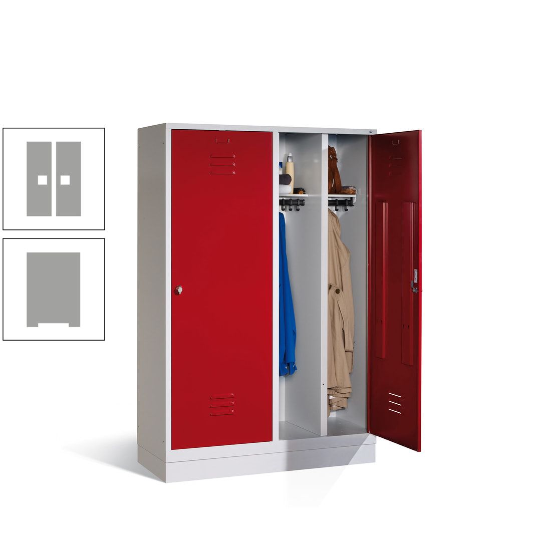 Doppel-Spind mit Großtüren, Garderobenschrank mit Sockel, 4 Abteile a 300 mm, Korpus anthrazitgrau, Tür anthrazitgrau, 1.800 x 1.190 x 500 mm (HxBxT)