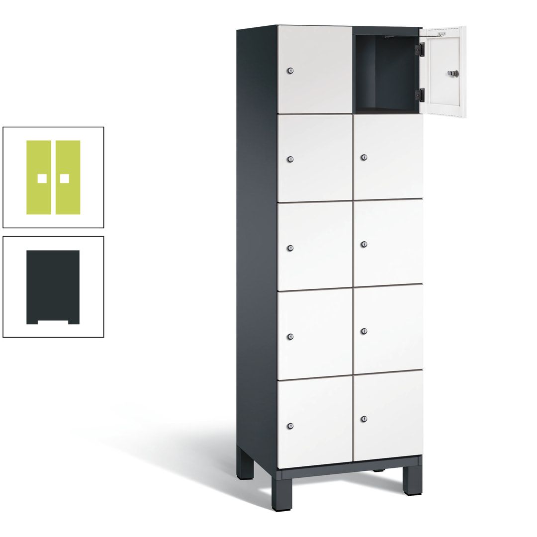 Fächerschrank, Stahlschrank, 10 Fächer, Türöffnungsbegrenzer, Füße, 1.980 x 600 x 525 mm (HxBxT), Korpus anthrazitgrau, Front anthrazitgrau