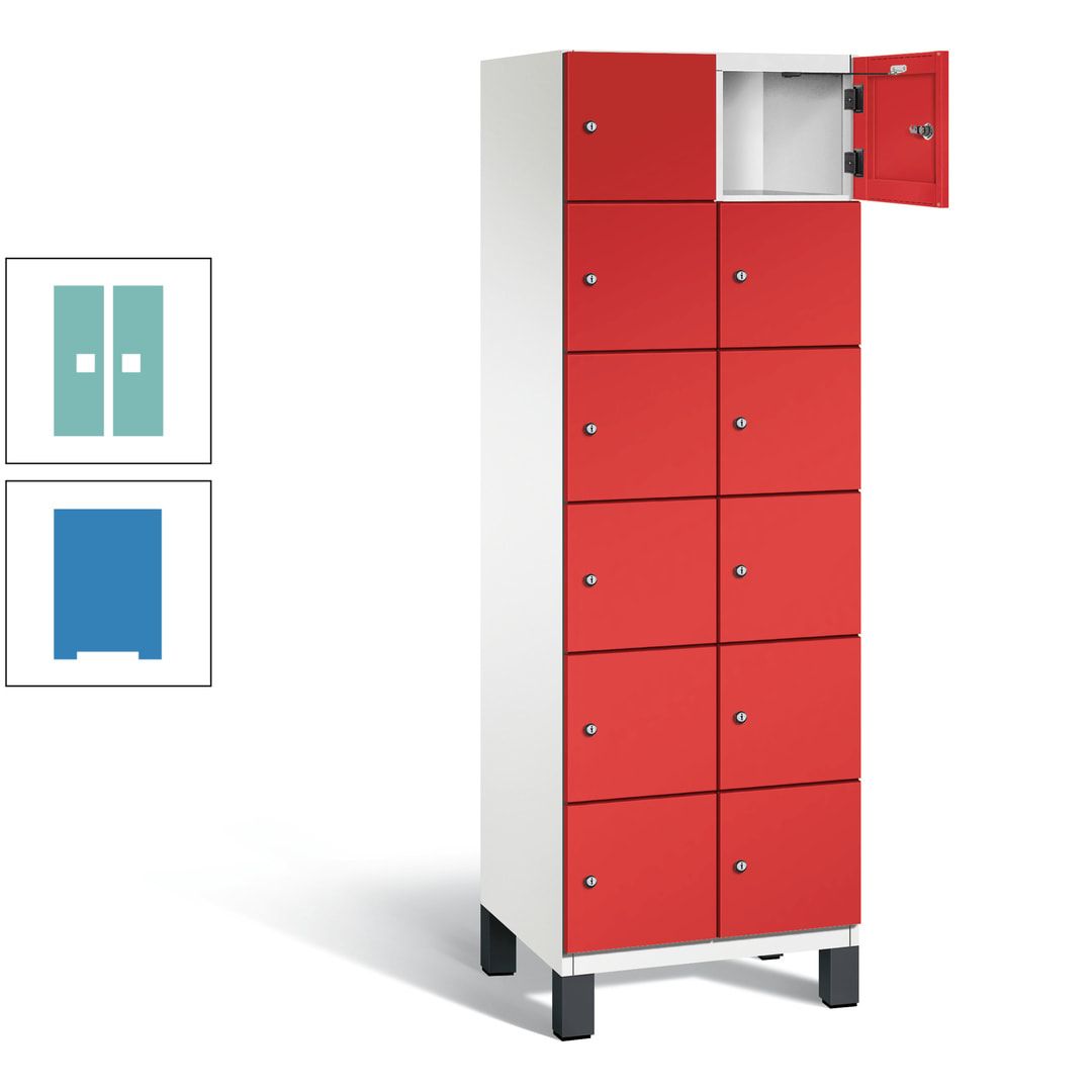 Fächerschrank, Stahlschrank, 12 Fächer, Türöffnungsbegrenzer, Füße, 1.980 x 600 x 525 mm (HxBxT), Korpus anthrazitgrau, Front anthrazitgrau
