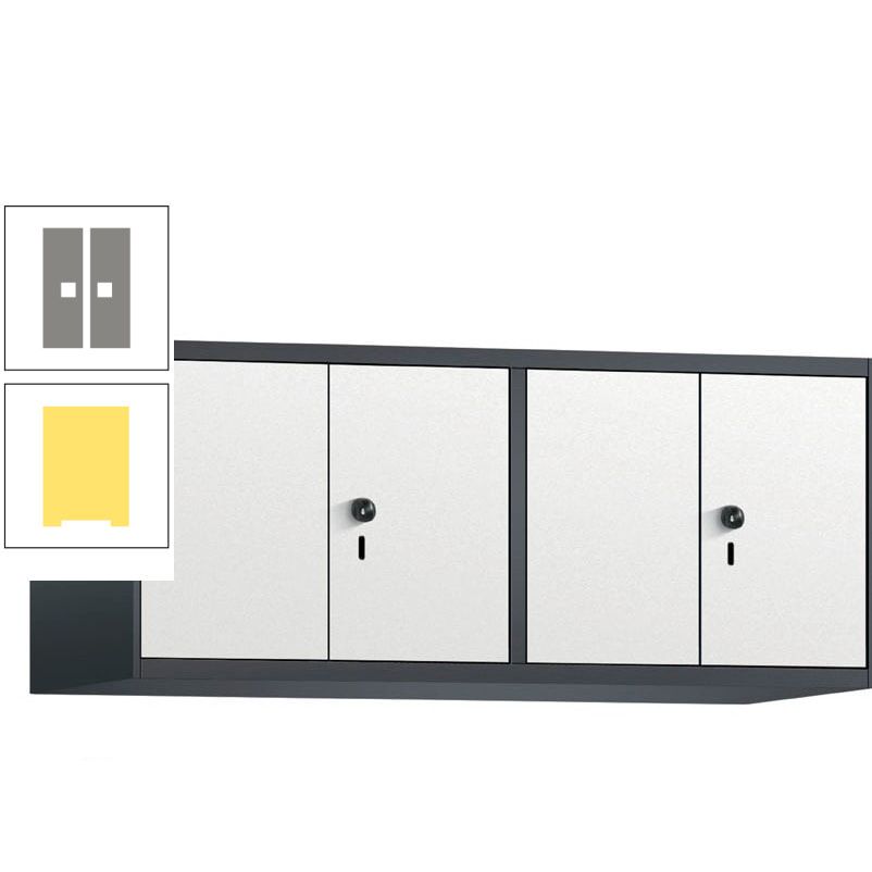 Aufsatzschrank, Schrankaufsatz, Türen paarweise, 4 Fächer a 300 mm, Farbe Pastellgelb, Tür anthrazitgrau, 500 x 1.200 x 500 mm (HxBxT)