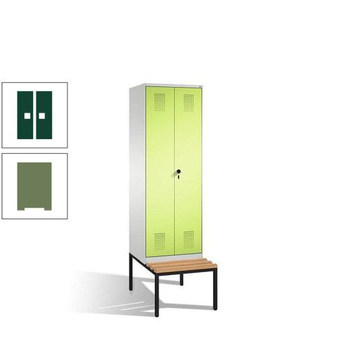 Doppel-Spind, Garderobenschrank, Buche Sitzbank untergebaut, 2 Abteile a 300 mm, Korpus anthrazitgrau, Tür anthrazitgrau, 2.090 x 600 x 815 mm (HxBxT)