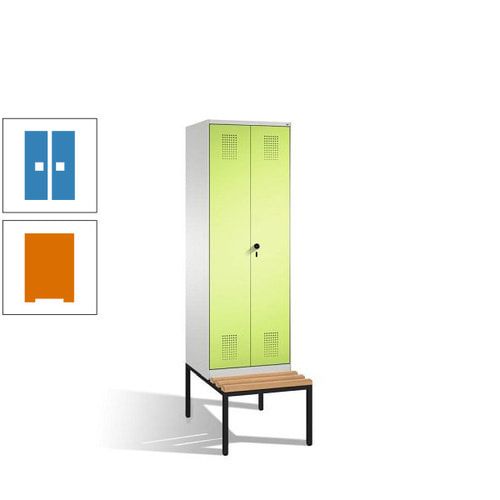 Doppel-Spind, Garderobenschrank, Buche Sitzbank untergebaut, 2 Abteile a 300 mm, Korpus anthrazitgrau, Tür anthrazitgrau, 2.090 x 600 x 815 mm (HxBxT)
