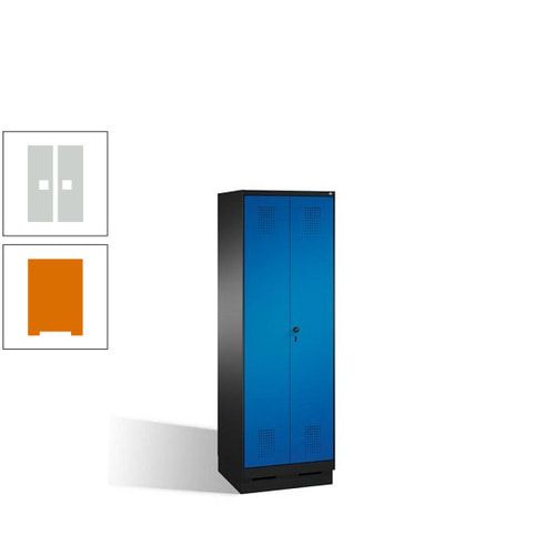 Doppel-Spind, Doppeltüren, Garderobenschrank mit Sockel, 2 Abteile a 300 mm, Korpus anthrazitgrau, Tür anthrazitgrau, 1.800 x 600 x 500 mm (HxBxT)