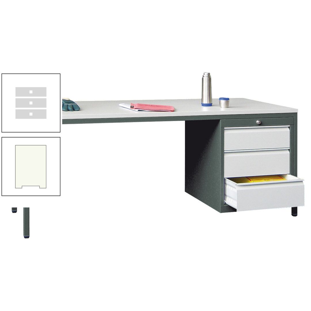 Meisterschreibtisch - 3 Schubladen 150 / 175 mm - 720 x 1.700 x 800 mm (HxBxT) - anthrazitgrau