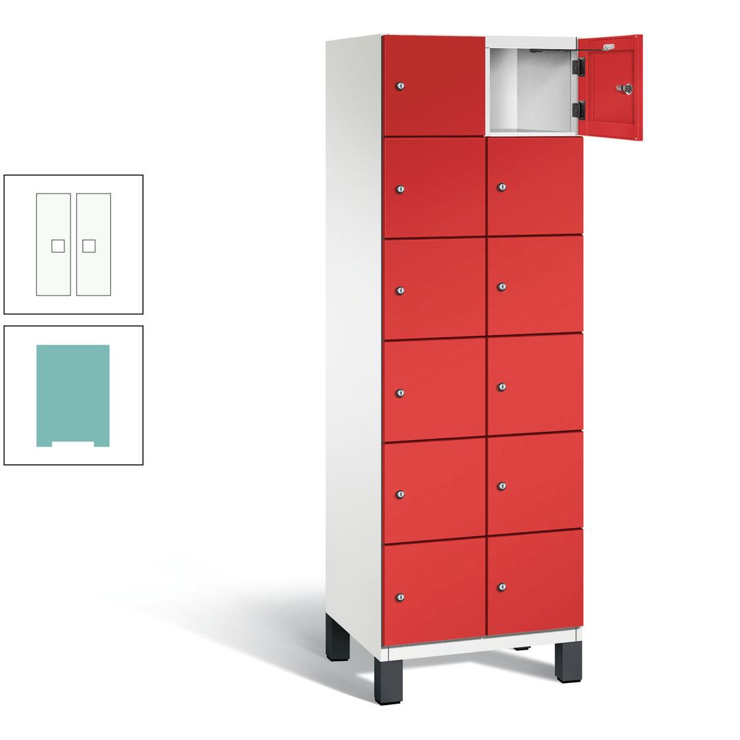 Fächerschrank, Stahlschrank, 12 Fächer, Türöffnungsbegrenzer, Füße, 1.980 x 600 x 525 mm (HxBxT), Korpus anthrazitgrau, Front anthrazitgrau