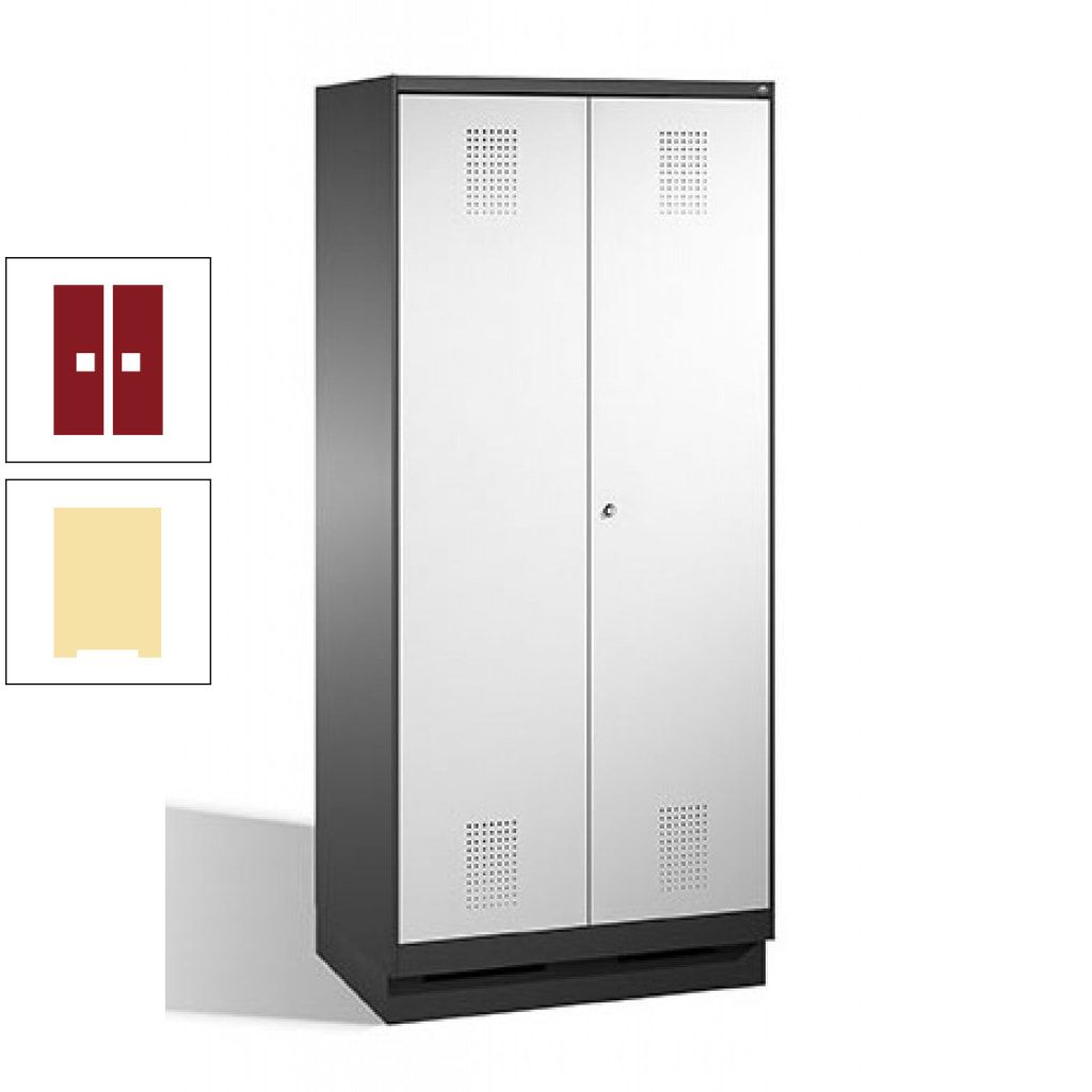 Doppel-Spind, Doppeltüren, Garderobenschrank mit Sockel, 2 Abteile a 400 mm, Korpus anthrazitgrau, Tür anthrazitgrau, 1.800 x 800 x 500 mm (HxBxT)