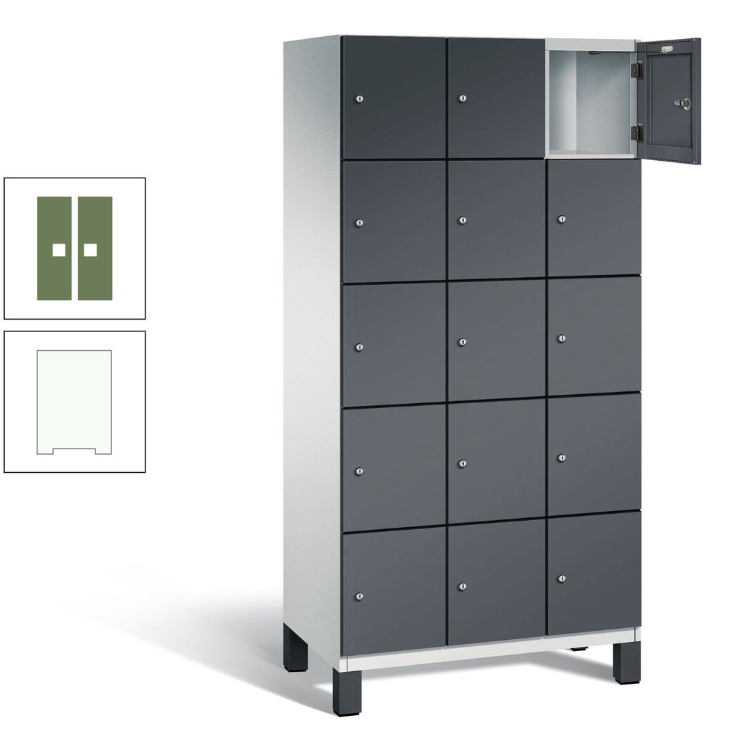 Fächerschrank, Stahlschrank, 15 Fächer, Türöffnungsbegrenzer, Füße, 1.980 x 900 x 525 mm (HxBxT), Korpus anthrazitgrau, Front anthrazitgrau