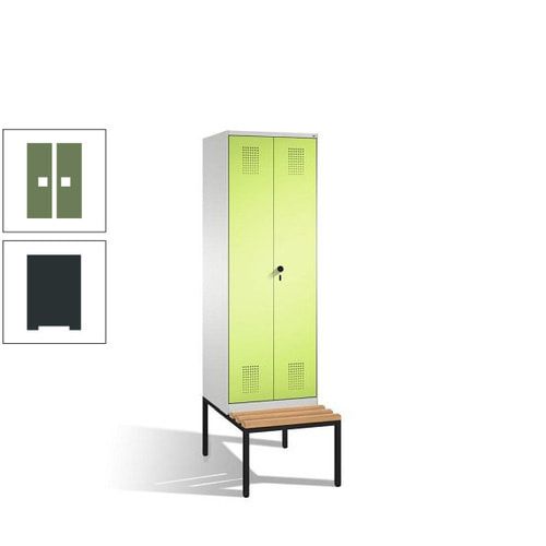 Doppel-Spind, Garderobenschrank, Buche Sitzbank untergebaut, 2 Abteile a 300 mm, Korpus anthrazitgrau, Tür anthrazitgrau, 2.090 x 600 x 815 mm (HxBxT)