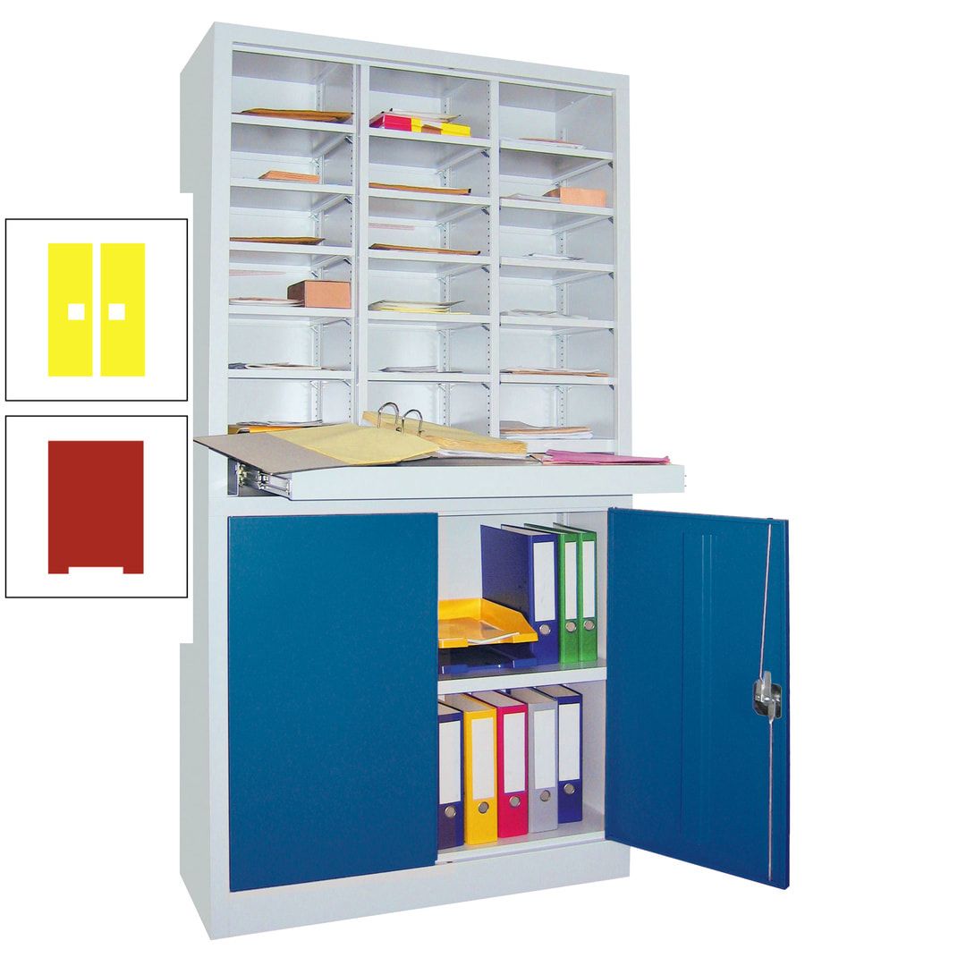 Aktenschrank - Büroschrank mit Sortierstation - 18 Fächer Ordnungsregal - Ausziehboden - 1.950 x 1.000 x 400 mm (HxBxT) - anthrazitgrau