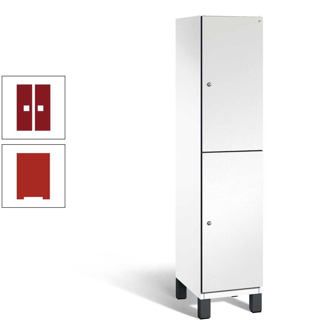 Fächerschrank, Stahlschrank, doppelstöckig, 2 Fächer, Füße, Korpus anthrazitgrau, Tür anthrazitgrau, 1.980 x 400 x 525 mm (HxBxT)