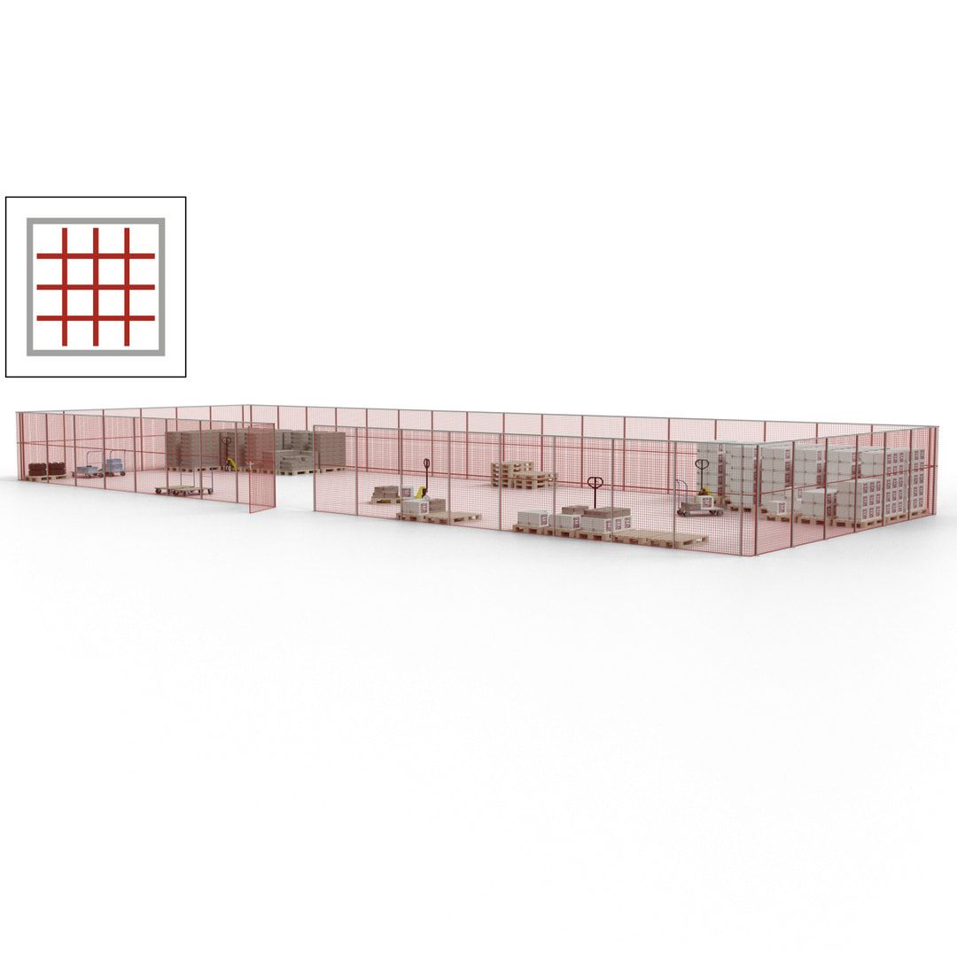 Maschinen Schutzgitter - Hallentrennwand - Sicherheitszaun - Tür - 69 m - 2.200 x 19.900 x 15.400 mm (HxBxT) - enzianblau