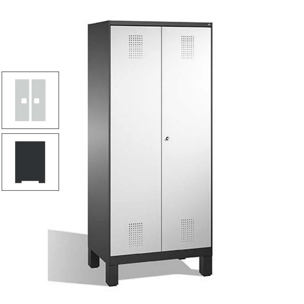 Mehrzweckschrank, Doppeltüren, auf Füßen, 2 Abteile a 400 mm, Korpus anthrazitgrau, Tür anthrazitgrau, 1.850 x 800 x 500 mm (HxBxT)