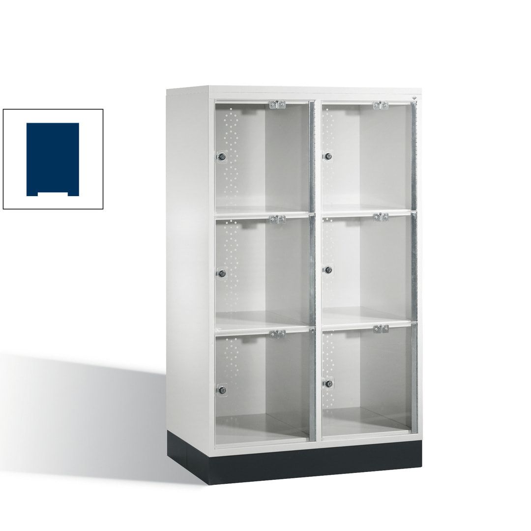 Schließfachschrank, Fächerschrank mit Türen aus Acrylglas, 2 Abteile, 6 Fächer, Zylinderschloss, 1.370 x 820 x 500 mm (HxBxT), Korpus anthrazitgrau