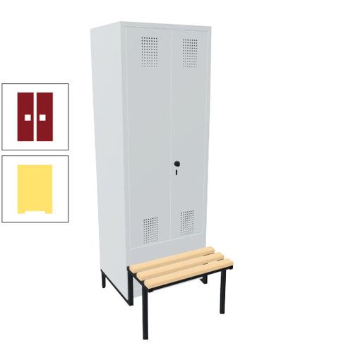 Doppel-Spind, Garderobenschrank, Buche Sitzbank integriert, 2 Abteile a 400 mm, Korpus anthrazitgrau, Tür anthrazitgrau, 1.850 x 800 x 815 mm (HxBxT)