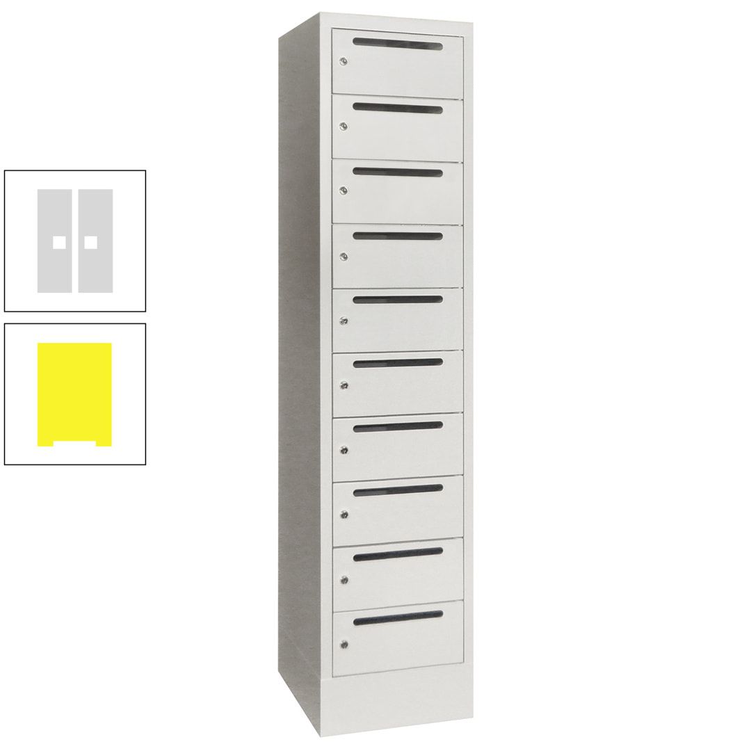 Postverteilerschrank, Schließfachschrank, 1 Abteil a 400 mm, 10 Fächer, 1.850 x 400 x 500 mm (HxBxT), Korpus anthrazitgrau, Front anthrazitgrau