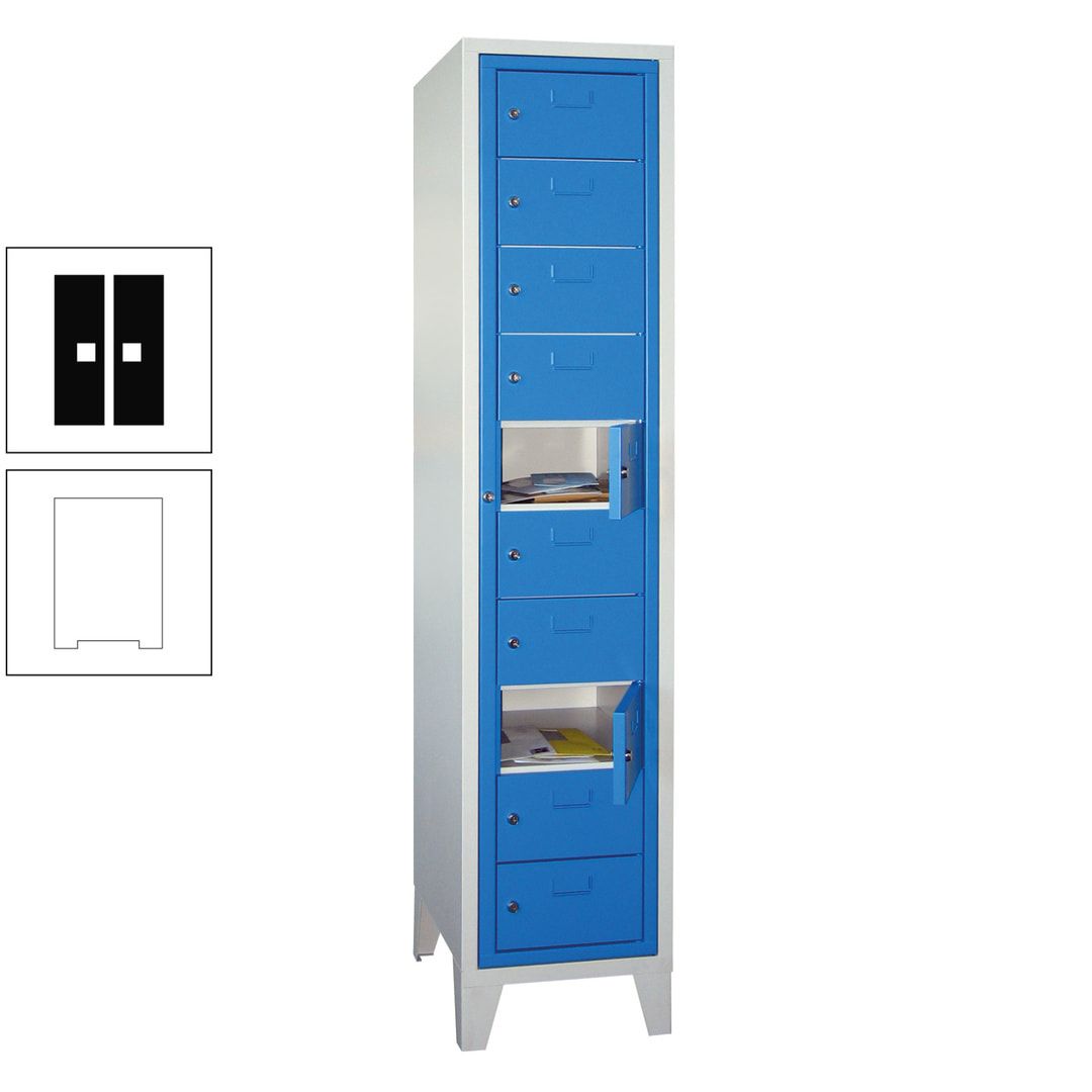 Schließfachschrank - Wäscheausgabeschrank - 10 Fächer a 315 mm - 1.850x400x500 mm (HxBxT) - Füße - Zylinderschloss - anthrazitgrau
