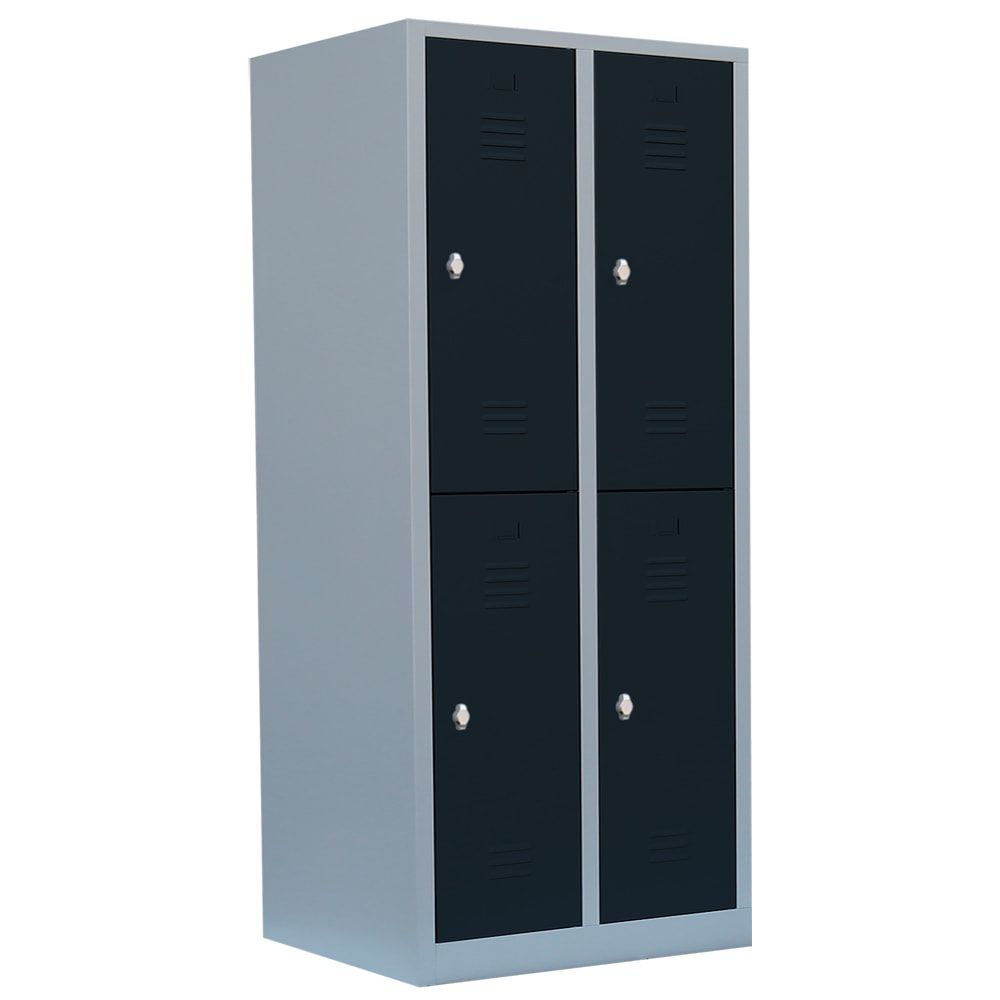 Garderobenschrank, Doppelstockspind, 2 Abteile, 4 Fächer, 1.800 x 800 x 500 mm (HxBxT), Stahl, Drehriegel, Korpus: lichtgrau, Front: anthrazitgrau