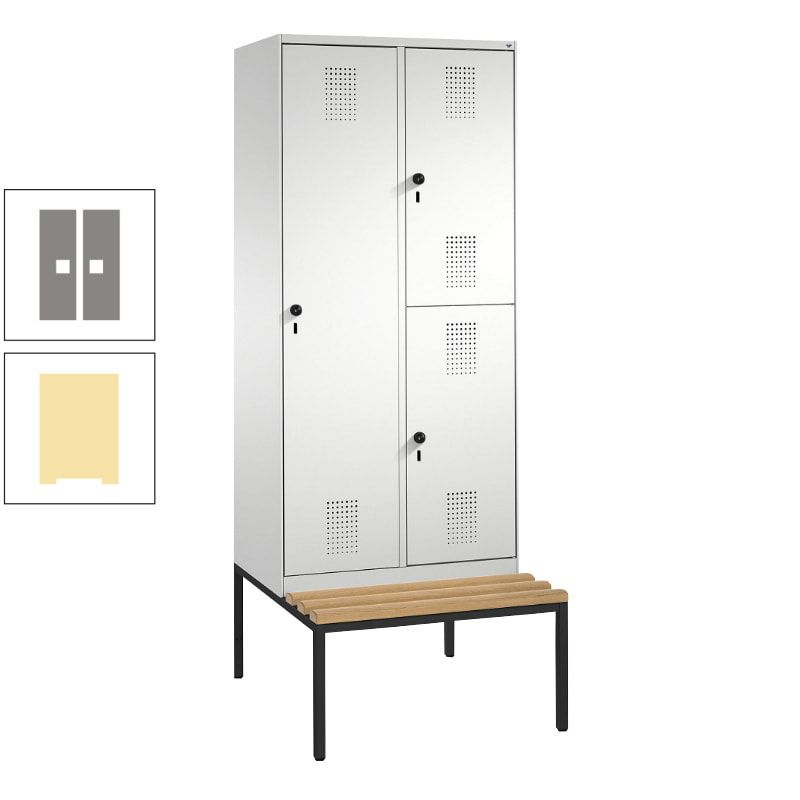 Garderobenschrank, Spind ein- und doppelstöckig Sitzbank, 2 Abteile, 3 Fächer, 2.090 x 800 x 500 mm (HxBxT), Front anthrazitgrau, Korpus anthrazitgrau