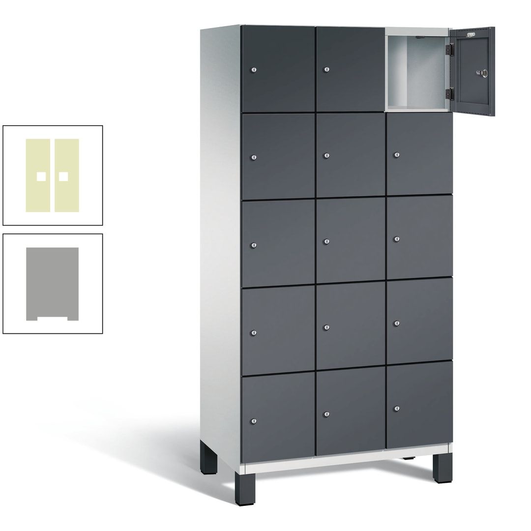 Fächerschrank, Stahlschrank, 15 Fächer, Türöffnungsbegrenzer, Füße, 1.980 x 900 x 525 mm (HxBxT), Korpus anthrazitgrau, Front anthrazitgrau
