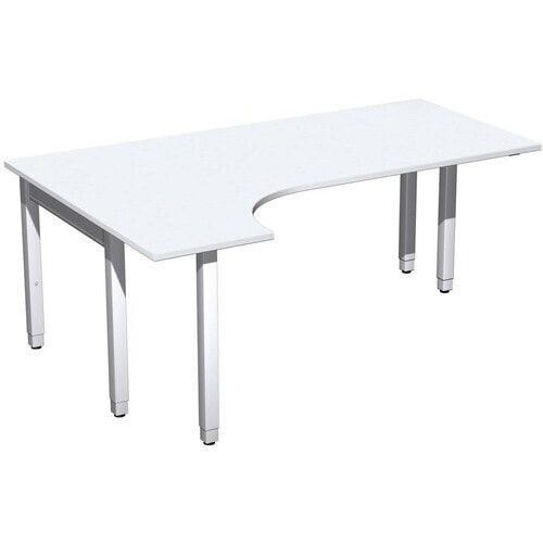 Eckschreibtisch, Ecke links, Füße einseitig verkürzt, 4-Fuß Quadrat Pro, höhenverstellbar, 680-800 x 1.600 x 1.200 mm (HxBxT), Dekor Ahorn