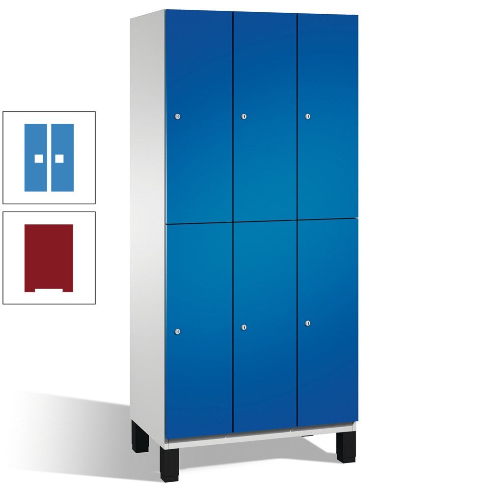 Fächerschrank, Stahlschrank, doppelstöckig, 6 Fächer, Füße, Korpus anthrazitgrau, Tür anthrazitgrau, 1.980 x 900 x 525 mm (HxBxT)