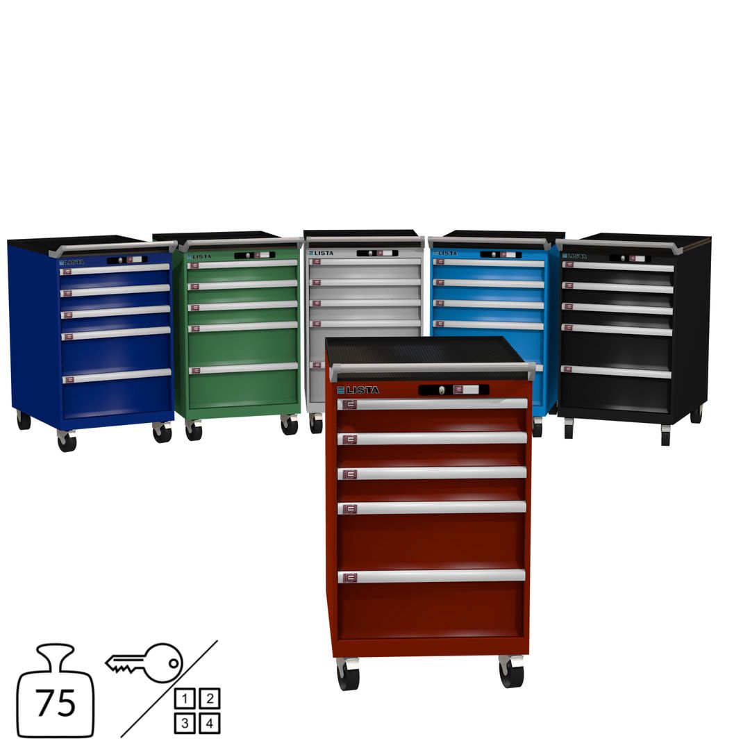 Lista Schubladenschrank - 14.397.010 - 990 x 564 x 725 mm (HxBxT) - 5 Schubladen - 75 kg - Key Lock - lichtblau (RAL 5012)