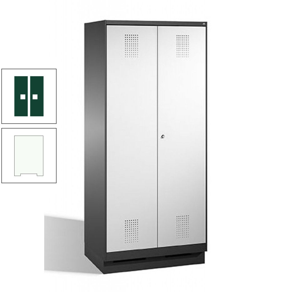 Doppel-Spind, Doppeltüren, Garderobenschrank mit Sockel, 2 Abteile a 400 mm, Korpus anthrazitgrau, Tür anthrazitgrau, 1.800 x 800 x 500 mm (HxBxT)