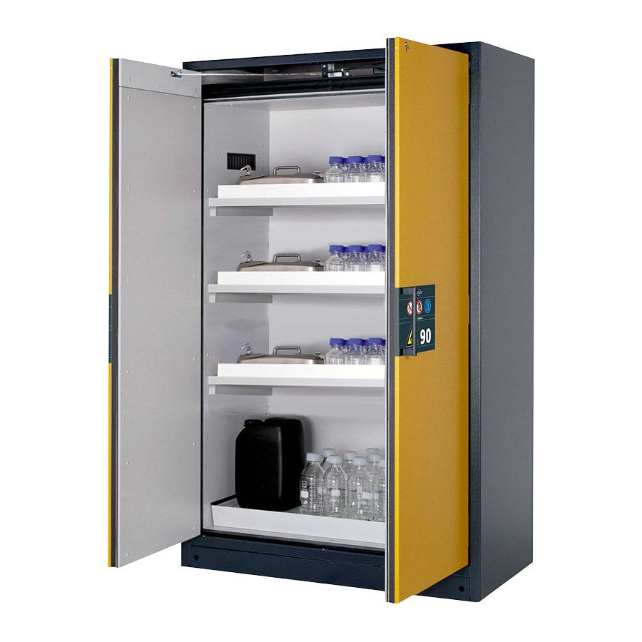 Gefahrstoffschrank - 1.953x1.193x615 mm - 2 Wannenböden PP - Front enzianblau