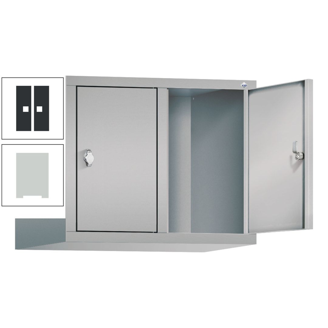 Aufsatzschrank für Spinde und Schließfachschränke, 2 Abteile, Korpus anthrazitgrau, Türen anthrazitgrau, 500 x 610 x 500 mm (HxBxT), Stahlschrank