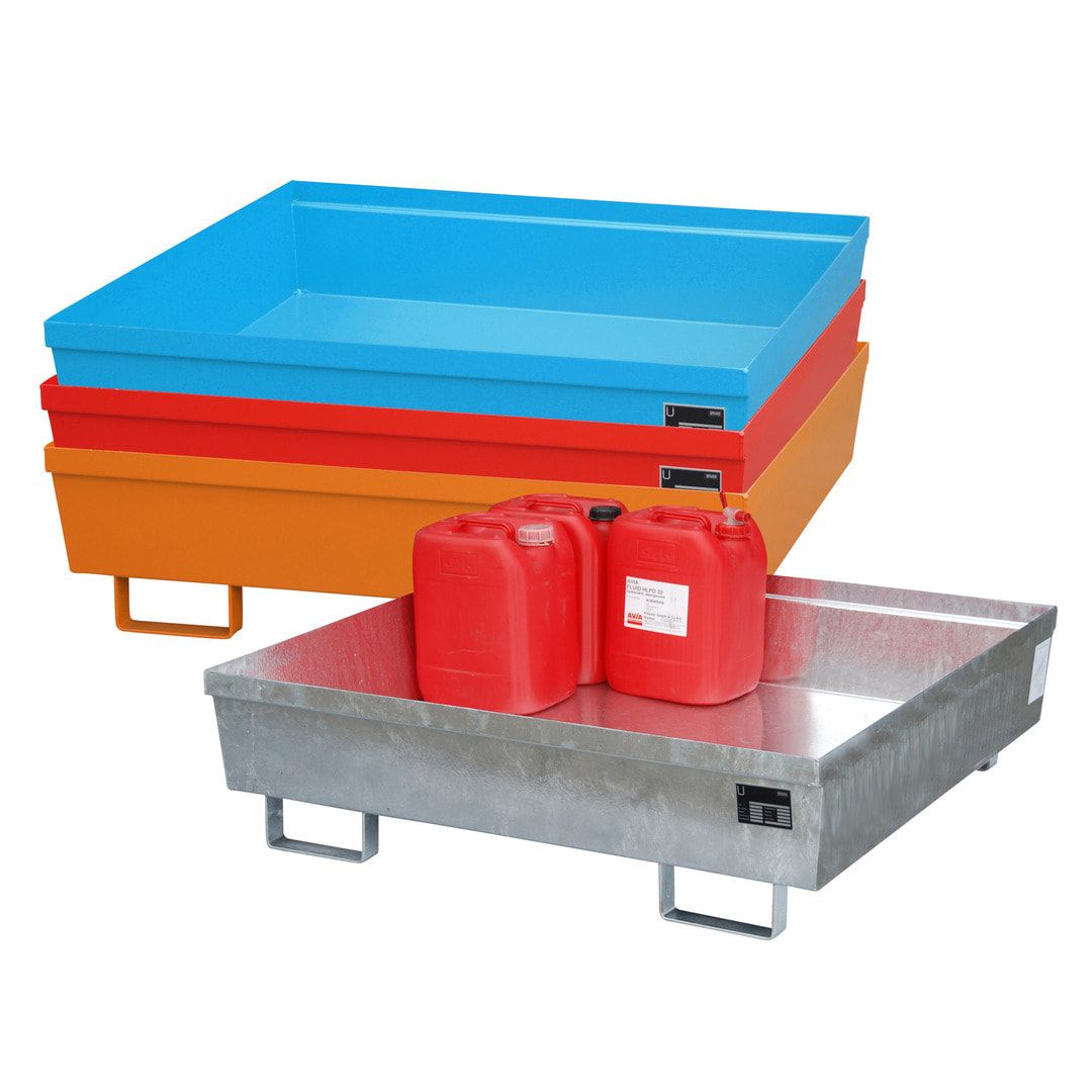 Ineinander stapelbare Auffangwanne - Stahl - 280 l Volumen - Breite 1.200 mm - feuerrot
