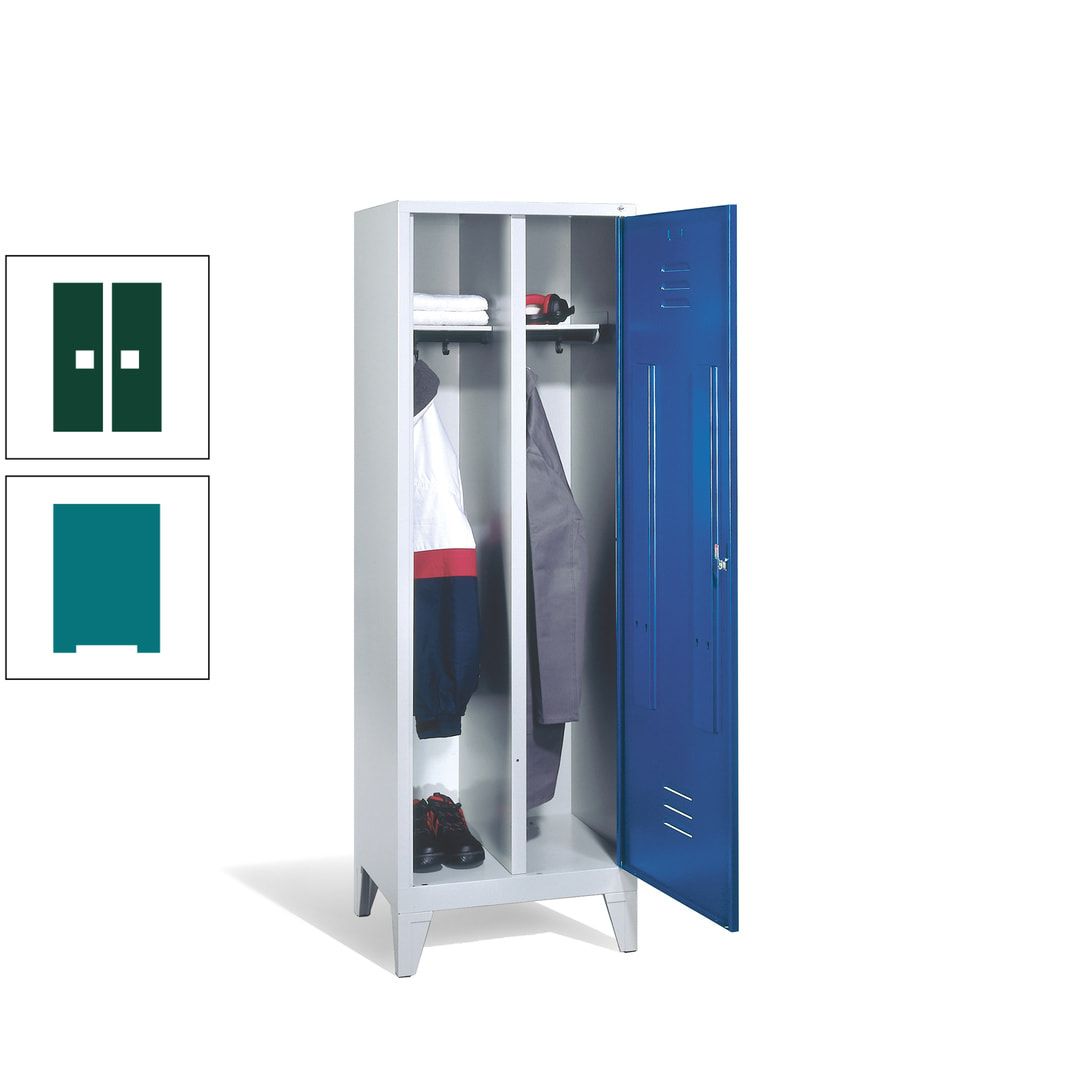 Doppel-Spind mit Großtür, Garderobenschrank mit Füßen, 2 Abteile a 300 mm, Korpus anthrazitgrau, Tür anthrazitgrau, 1.850 x 610 x 500 mm (HxBxT)