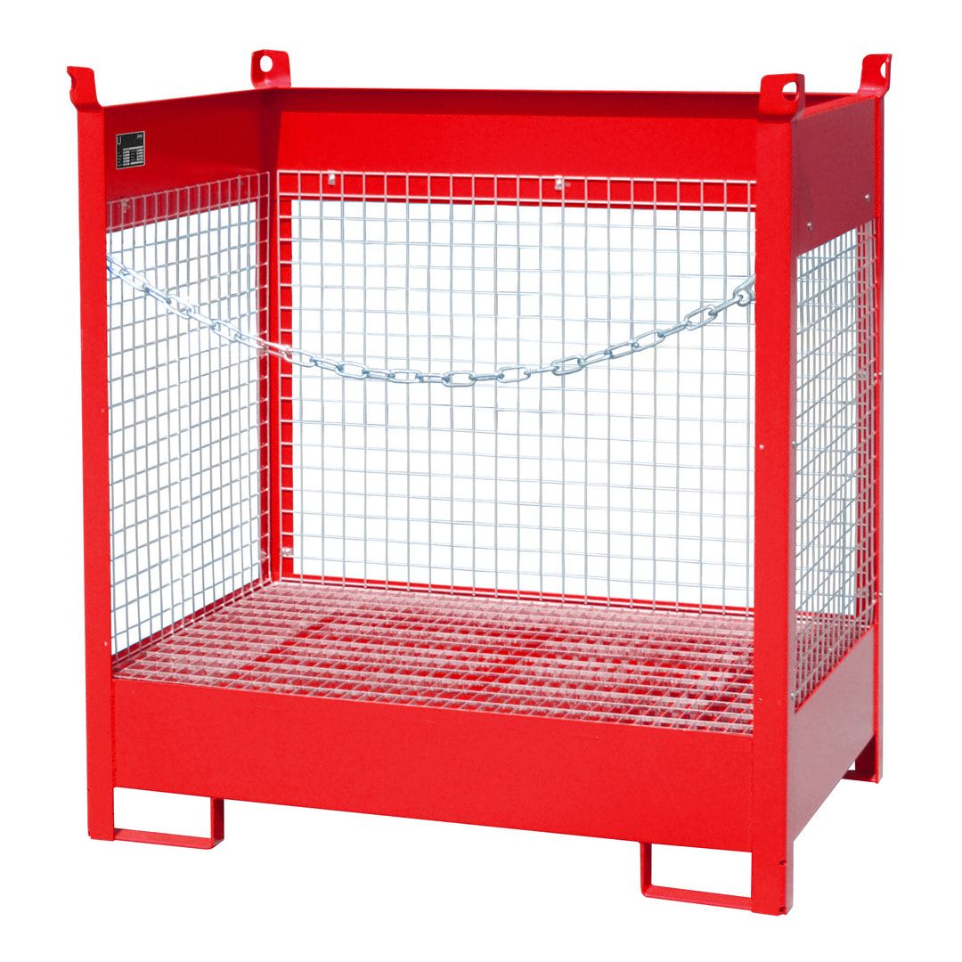Fass-Stapelpalette - für 2 x 200-l-Fässer - Volumen 210 l - 1.495 x 1.410 x 920 mm (HxBxT) - Drahtgitterwände - feuerrot