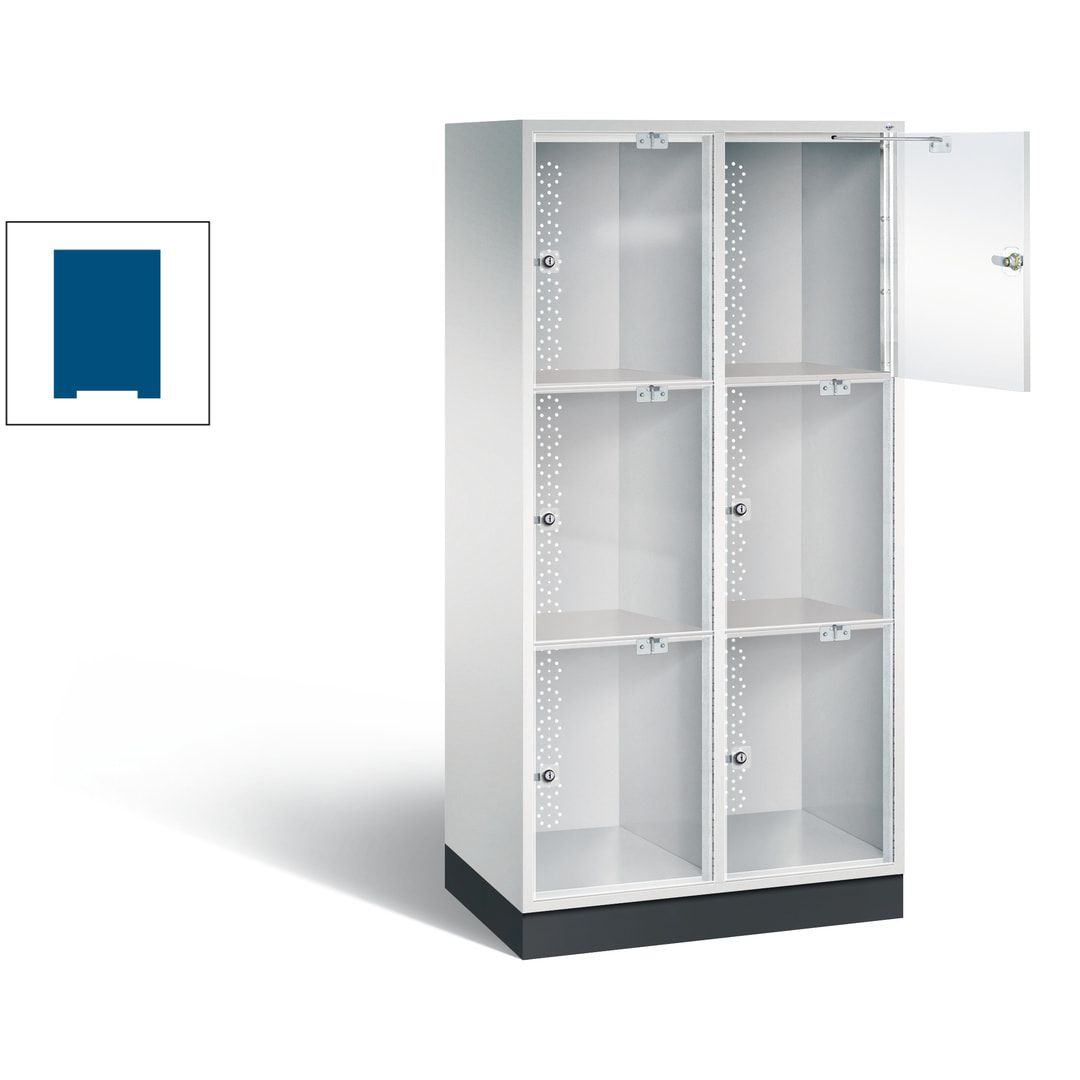 Schließfachschrank, Fächerschrank mit Türen aus Acrylglas, 2 Abteile, 6 Fächer, Zylinderschloss, 1.750 x 820 x 500 mm (HxBxT), Korpus anthrazitgrau