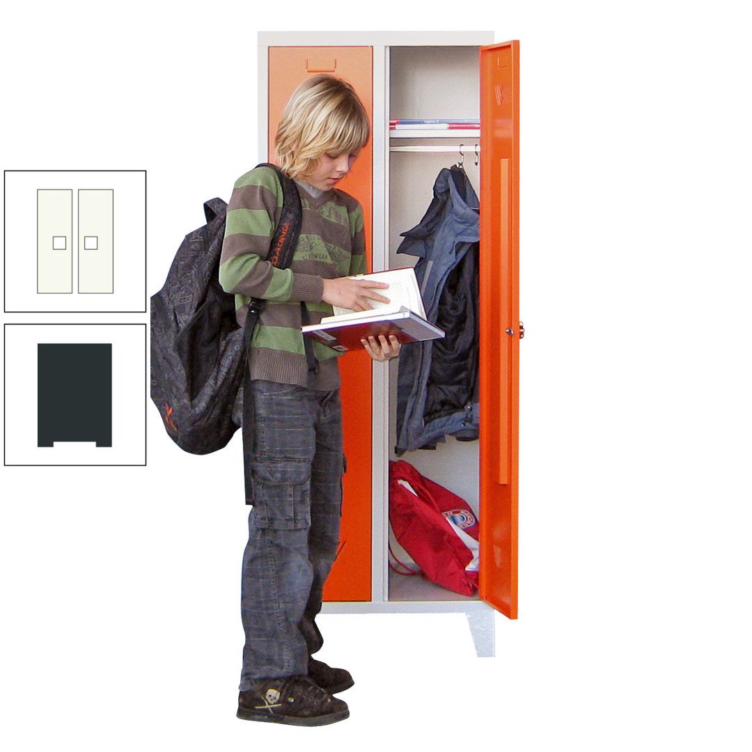 Spindschrank f. Schulen - mit Füßen - Höhe 1.600 mm - 3 Abteile a 300 mm - Drehriegel - anthrazitgrau