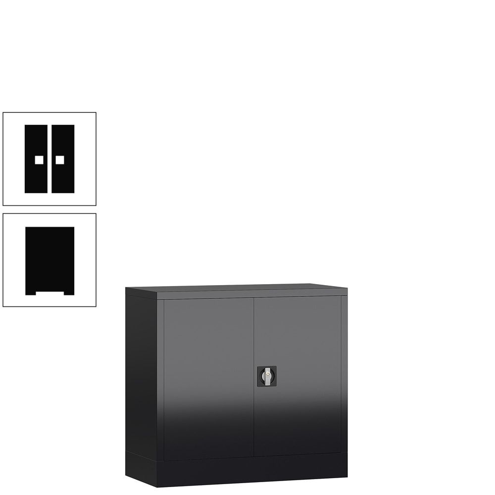Aktenschrank, Büroschrank, abschließbar, Flügeltüren, 1 Fachboden, 750 x 800 x 380 mm (HxBxT), Stahl, Korpus und Türen lichtgrau