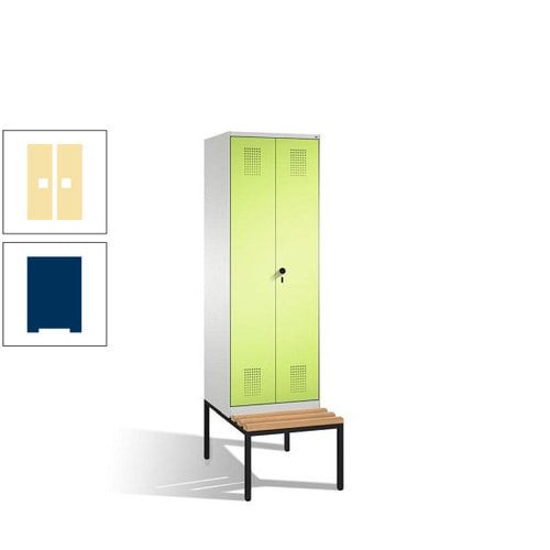 Doppel-Spind, Garderobenschrank, Buche Sitzbank untergebaut, 2 Abteile a 300 mm, Korpus anthrazitgrau, Tür anthrazitgrau, 2.090 x 600 x 815 mm (HxBxT)