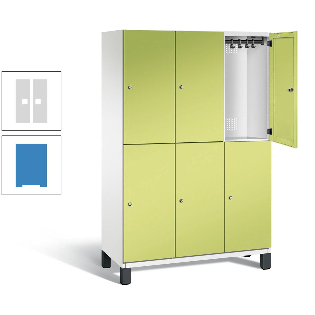 Fächerschrank, Stahlschrank, doppelstöckig, 6 Fächer, Füße, Korpus anthrazitgrau, Tür anthrazitgrau, 1.980 x 1.200 x 525 mm (HxBxT)