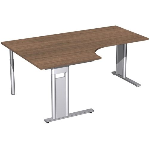 Eckschreibtisch, Eckteil 800 mm, Ecke links, Füße einseitig verkürzt, C-Fuß Pro, 720 x 1.600 x 1.200 mm (HxBxT), Gestell silber, Dekor Ahorn